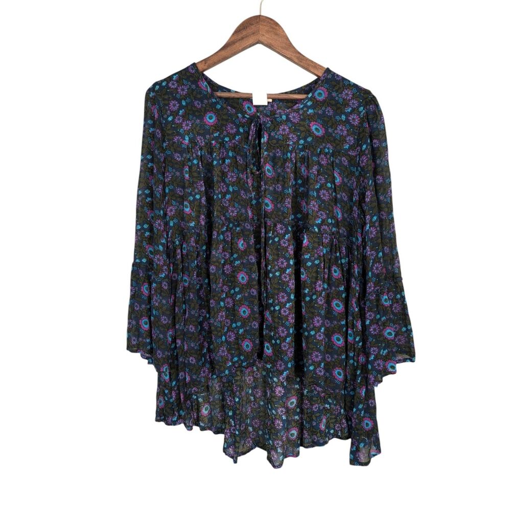 Natural Life Dark Floral Flowy Blouse - One Size
